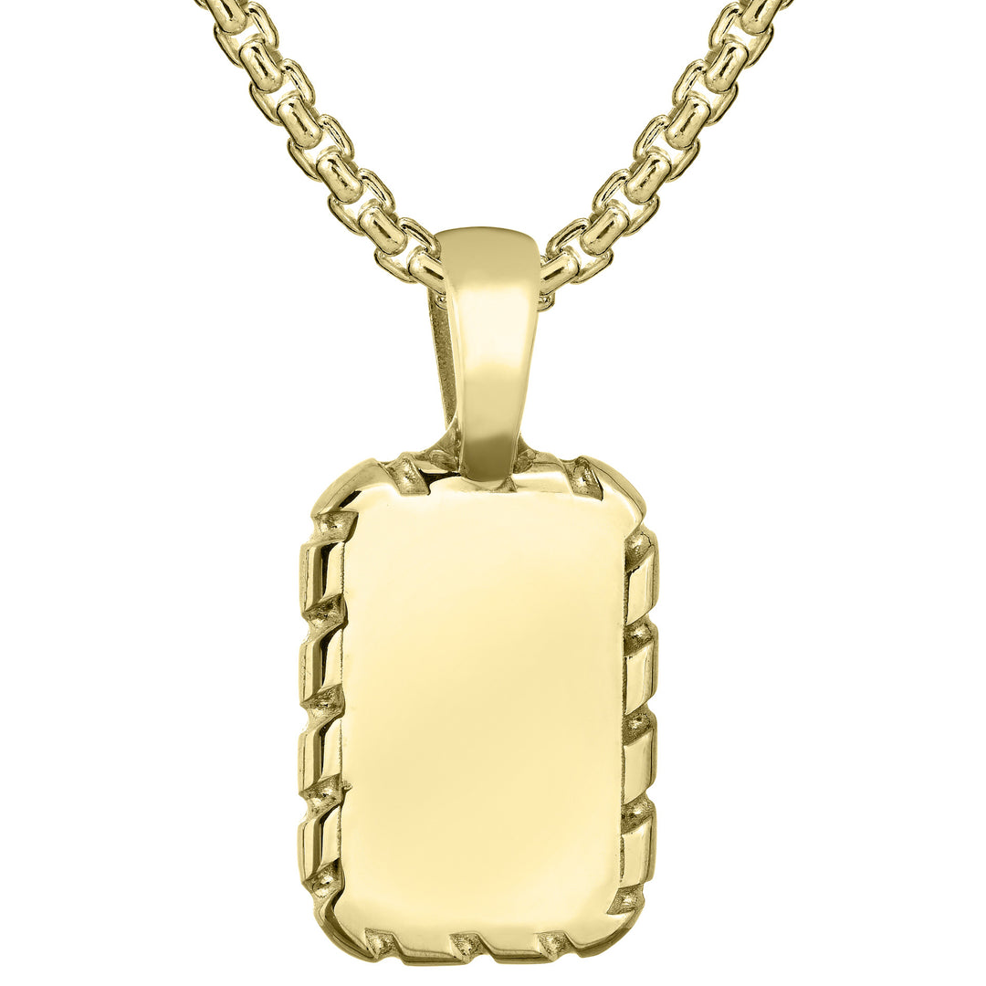 The largest of close by me jewelry's cable cremains pendants on a thick chain in 14k yellow gold from the back