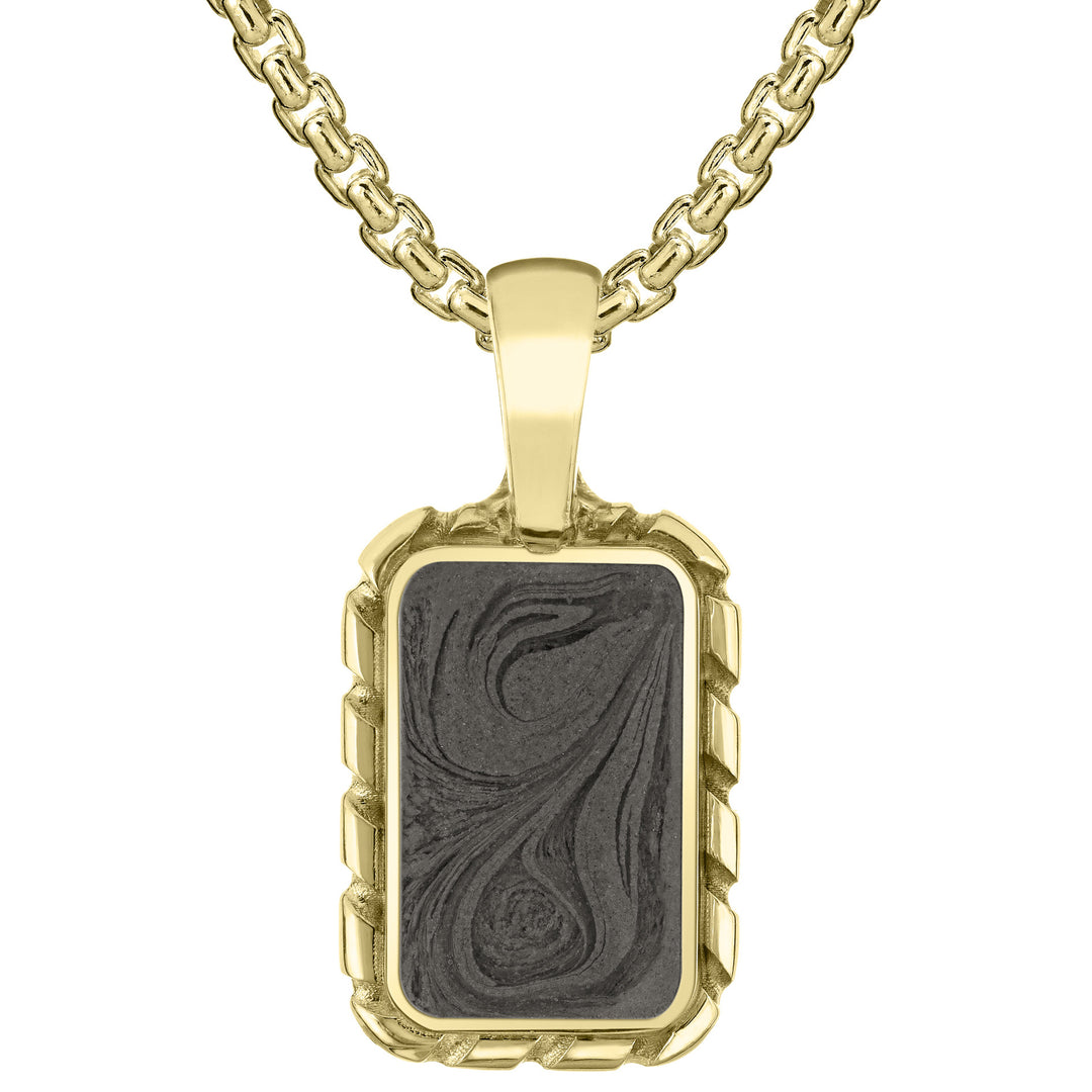 The largest of close by me jewelry's cable cremains pendants on a thick chain in 14k yellow gold from the front