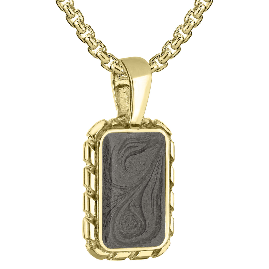 The largest of close by me jewelry's cable cremains pendants on a thick chain in 14k yellow gold from the side