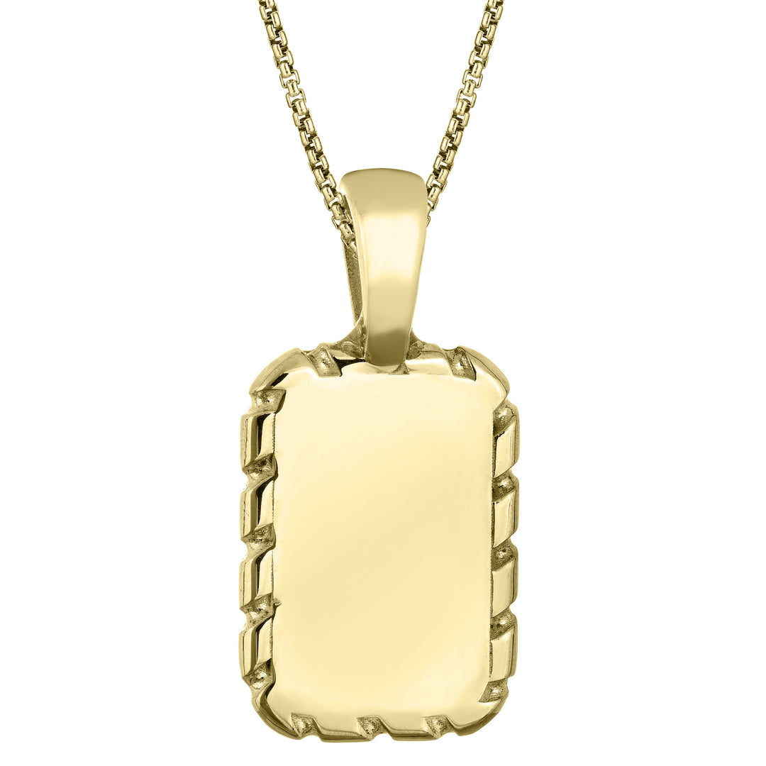 The largest of close by me jewelry's cable cremation pendants in 14k yellow gold on a thin chain from the back