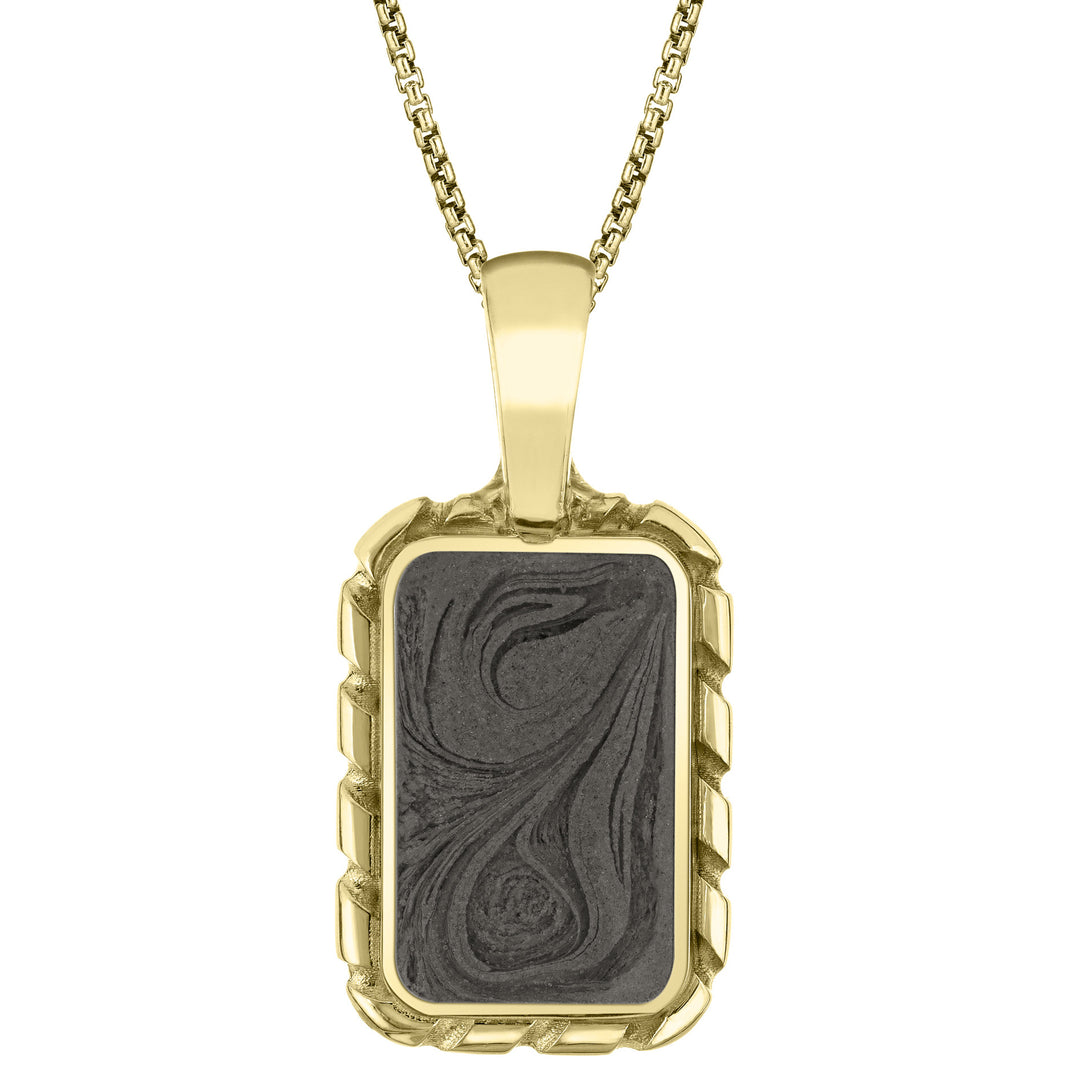 The largest of close by me jewelry's cable cremation pendants in 14k yellow gold on a thin chain from the front