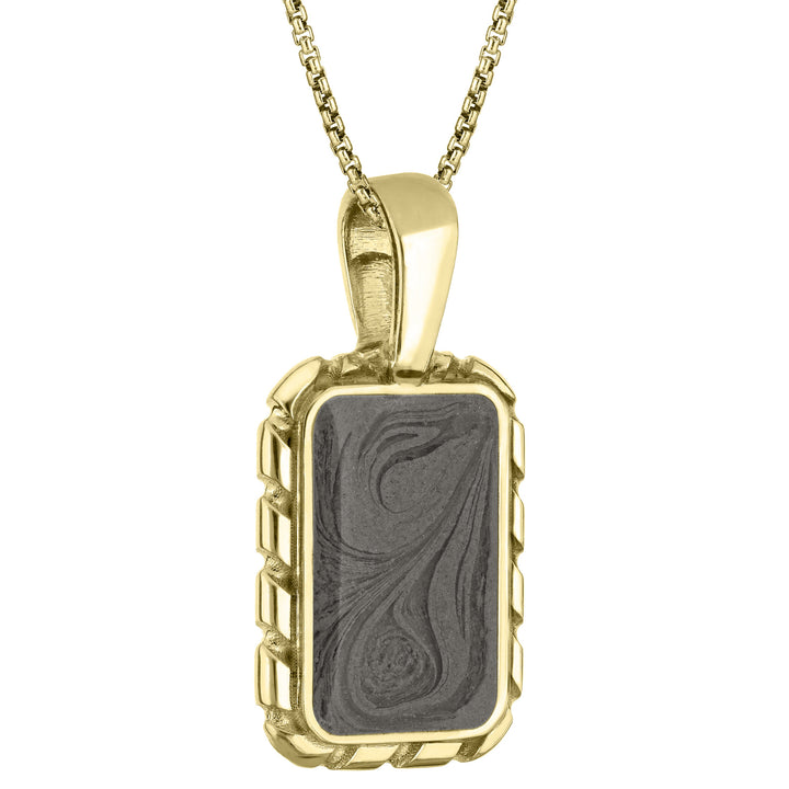 The largest of close by me jewelry's cable cremation pendants in 14k yellow gold on a thin chain from the side
