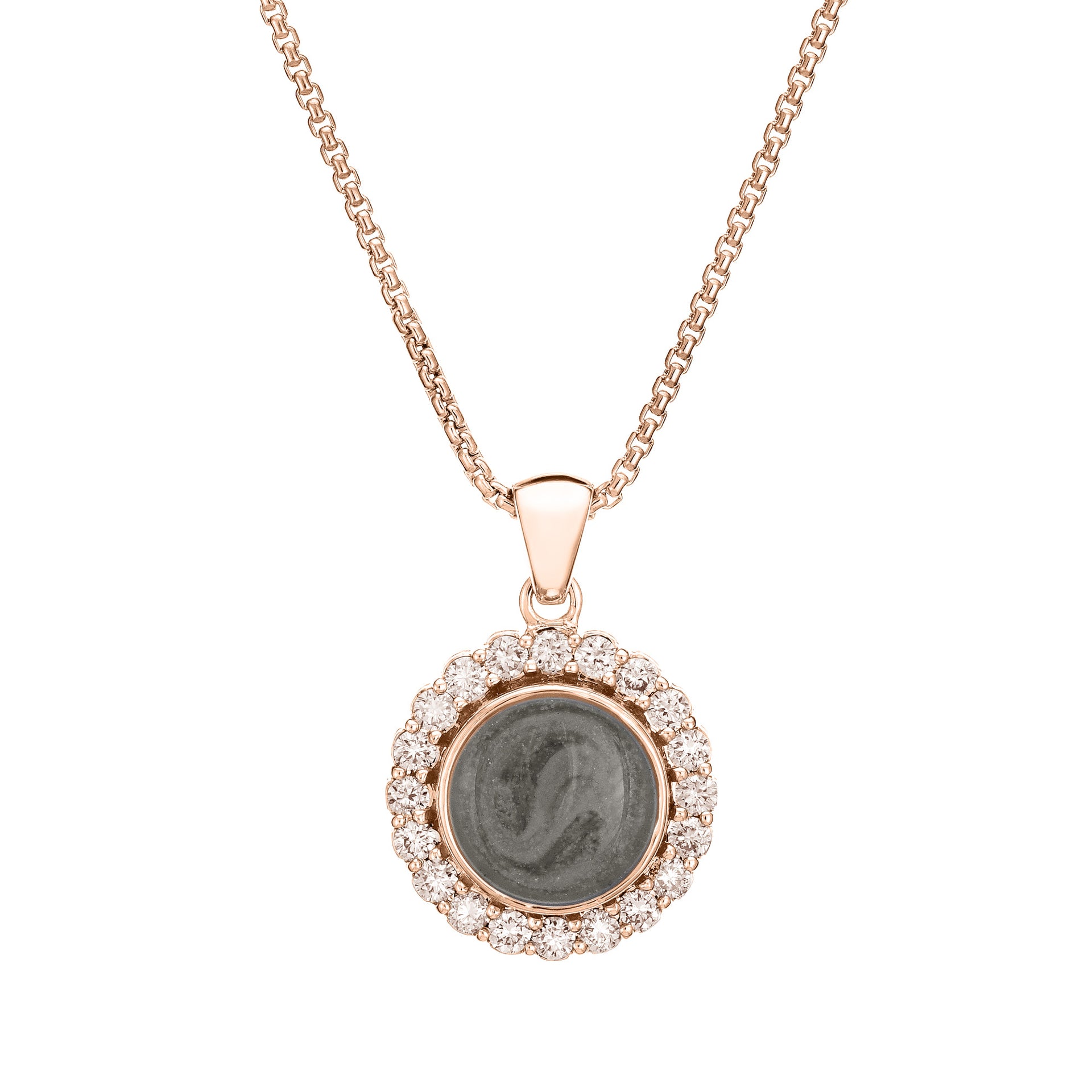 Large Diamond Halo Cremation Necklace in 14K Rose Gold