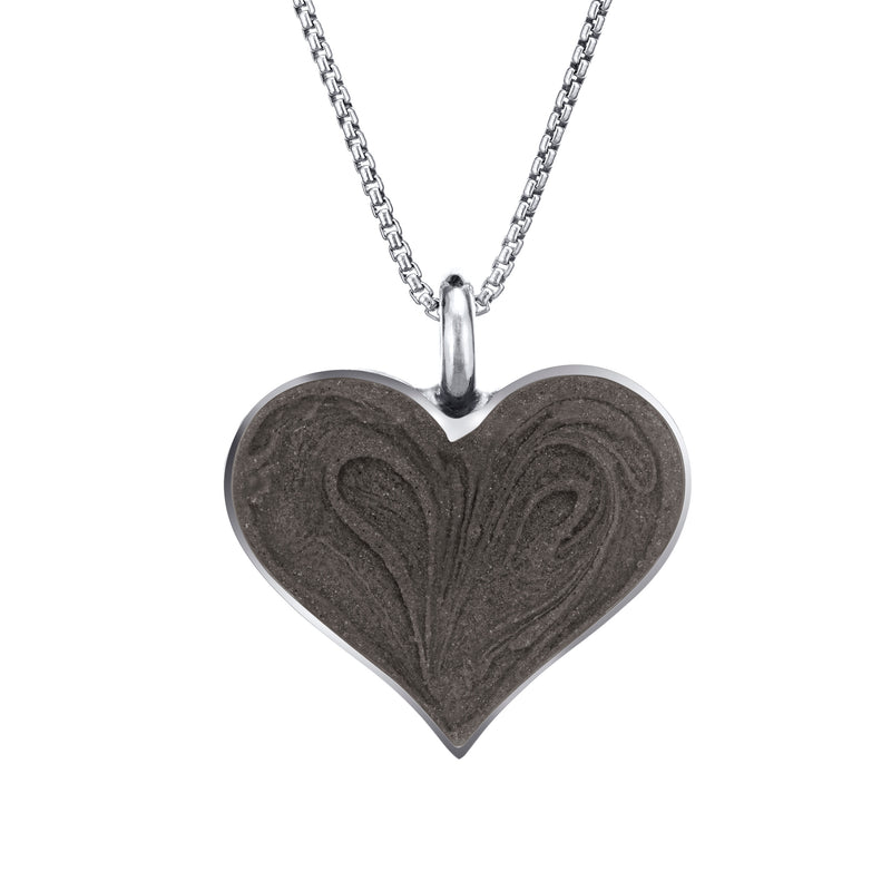The 14k white gold large heart pendant with cremated remains by close by me jewelry from the front