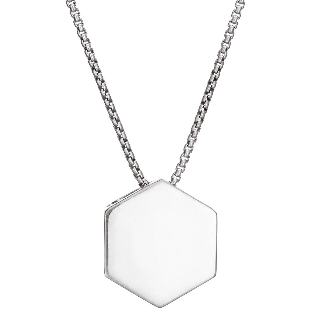 The Large Hexagon Sliding Memorial Necklace in Sterling Silver designed by close by me jewelry from the back