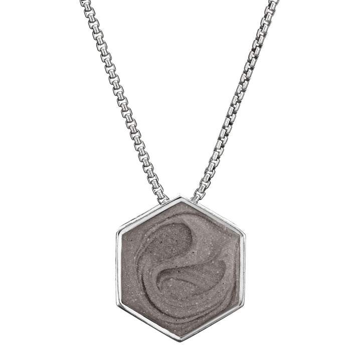 The Large Hexagon Sliding Memorial Necklace in Sterling Silver designed by close by me jewelry from the front