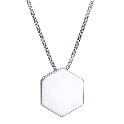 The Large Hexagon Sliding Ashes Pendant in 14K White Gold designed by close by me jewelry from the back