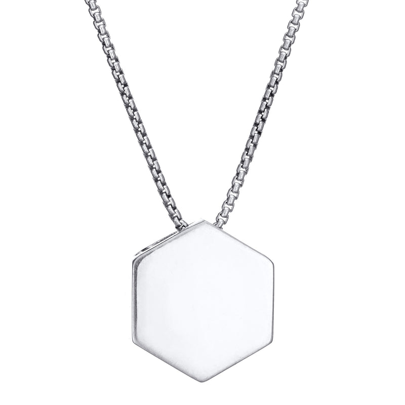 The Large Hexagon Sliding Ashes Pendant in 14K White Gold designed by close by me jewelry from the back