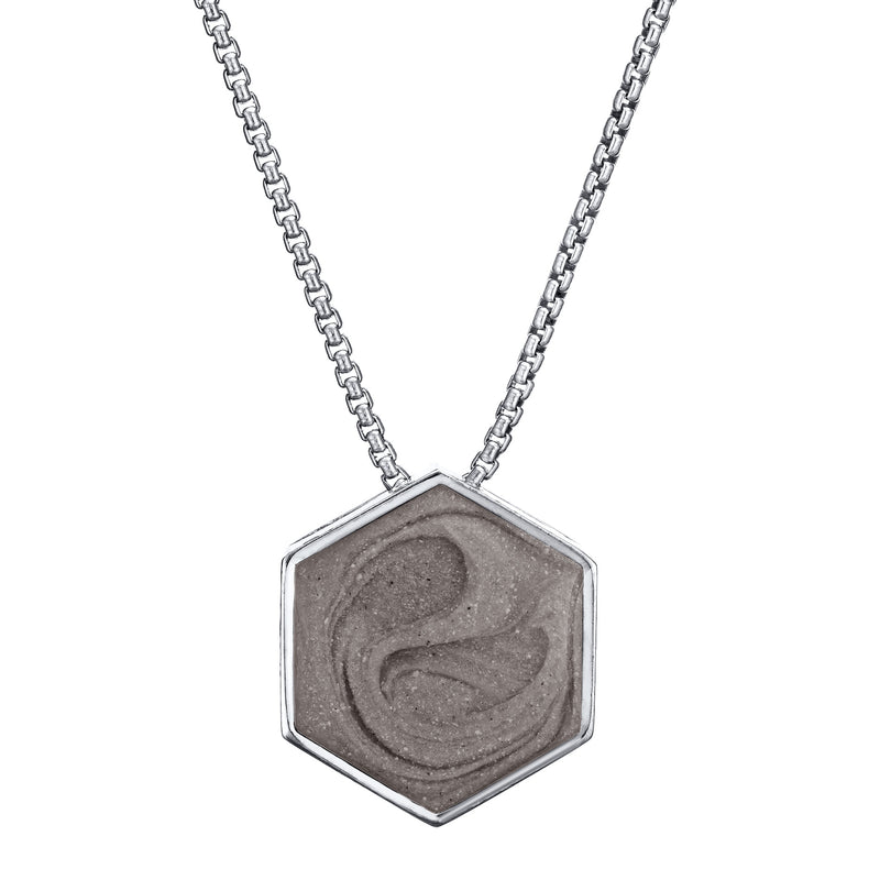 The Large Hexagon Sliding Ashes Pendant in 14K White Gold designed by close by me jewelry from the front