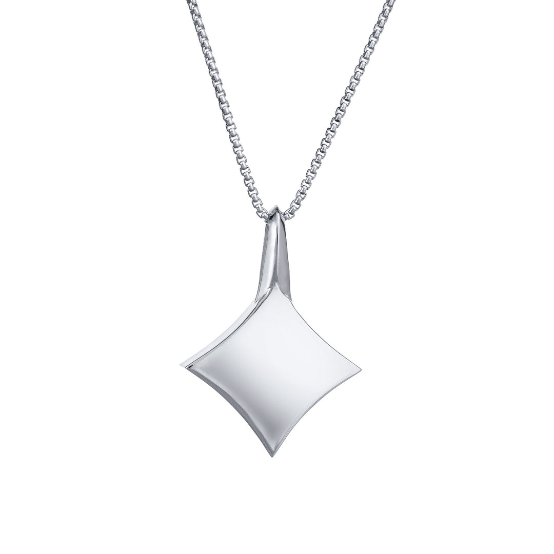A close-up back view of Close By Me Jewelry's Large Luminary Cremation Pendant in 14K White Gold, set against a solid white background.