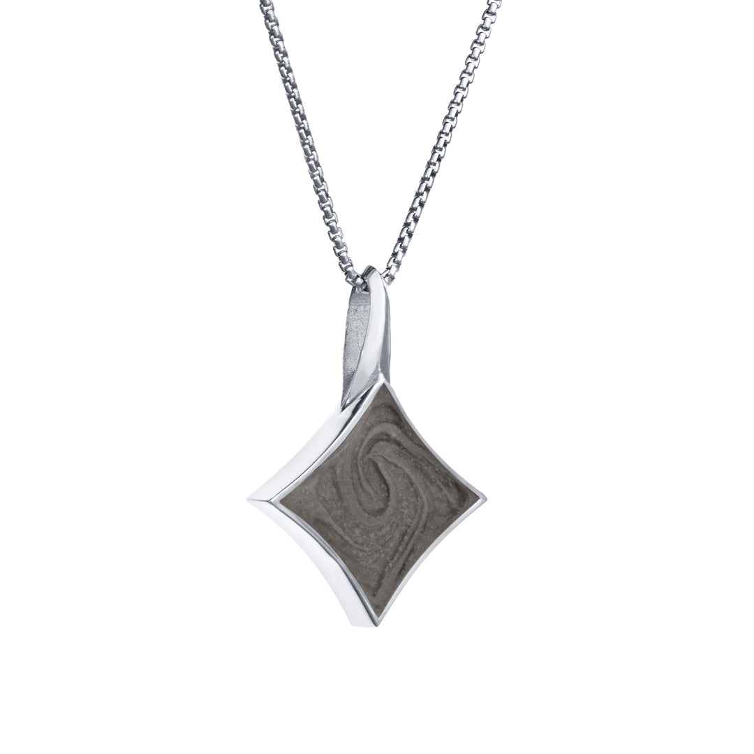 A close-up side view of Close By Me Jewelry's Large Luminary Cremation Pendant in 14K White Gold, set against a solid white background.
