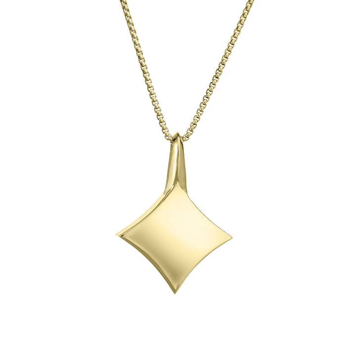 A close-up back view of Close By Me Jewelry's Large Luminary Cremation Pendant in 14K Yellow Gold, set against a solid white background.