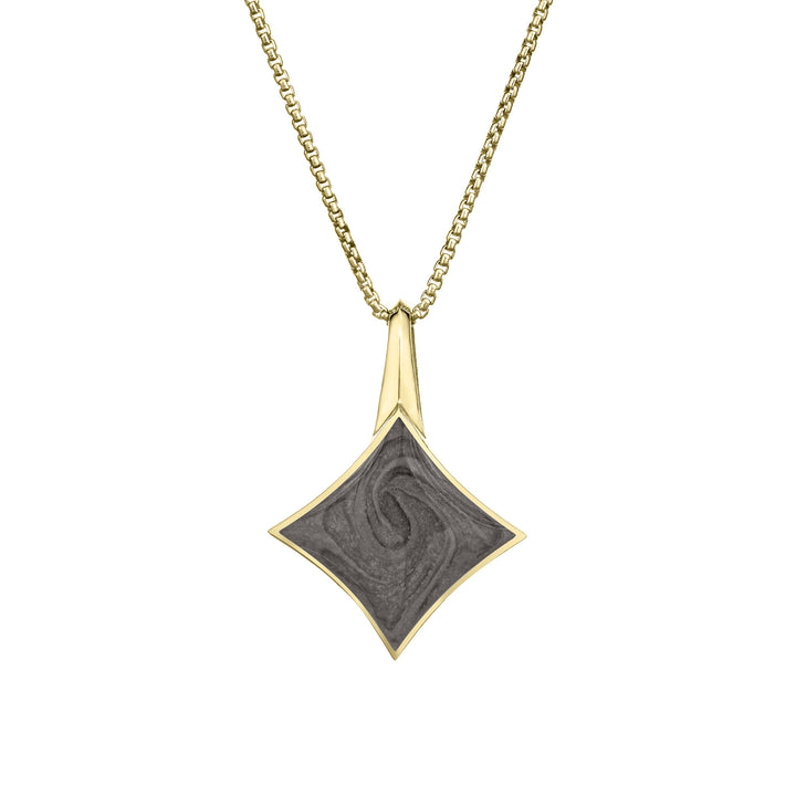 A close-up front view of Close By Me Jewelry's Large Luminary Cremation Pendant in 14K Yellow Gold, set against a solid white background.