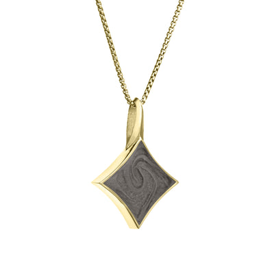 A close-up side view of Close By Me Jewelry's Large Luminary Cremation Pendant in 14K Yellow Gold, set against a solid white background.