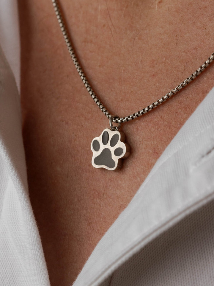 Large Paw Print Cremation Necklace in Sterling Silver