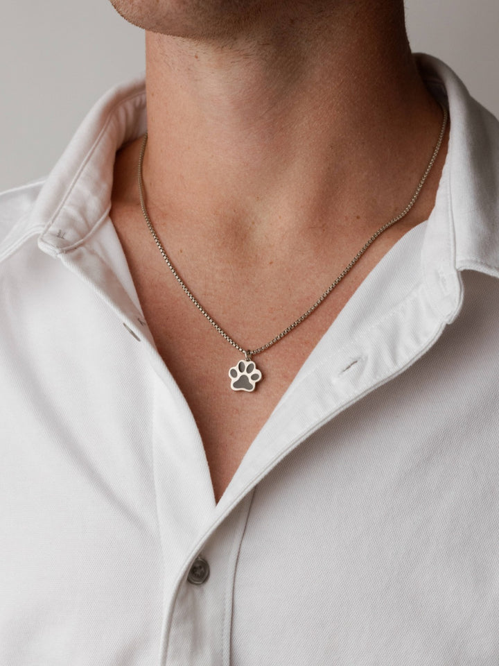 Large Paw Print Cremation Necklace in 14K Yellow Gold