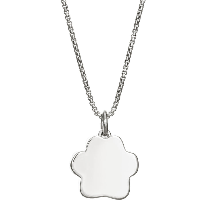 This photo shows the Large Paw Print Cremated Remains Necklace design in Sterling Silver by close by me jewelry from the back