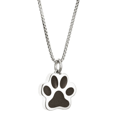 This photo shows the Large Paw Print Cremated Remains Necklace design in Sterling Silver by close by me jewelry from the side