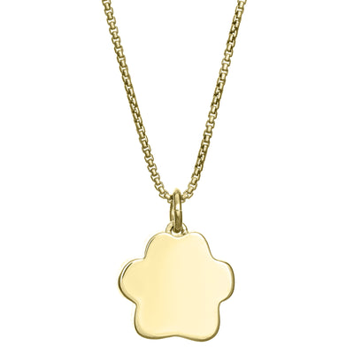 This photo shows the Large Paw Print Cremated Remains Necklace design in 14K Yellow Gold by close by me jewelry from the back
