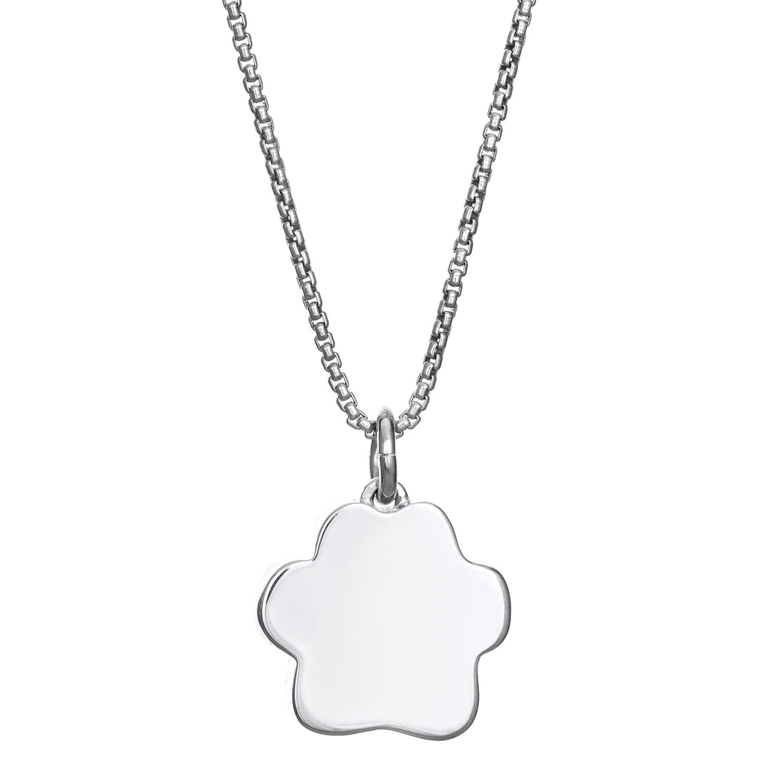 This photo shows the Large Paw Print Cremains Necklace design in 14K White Gold by close by me jewelry from the back