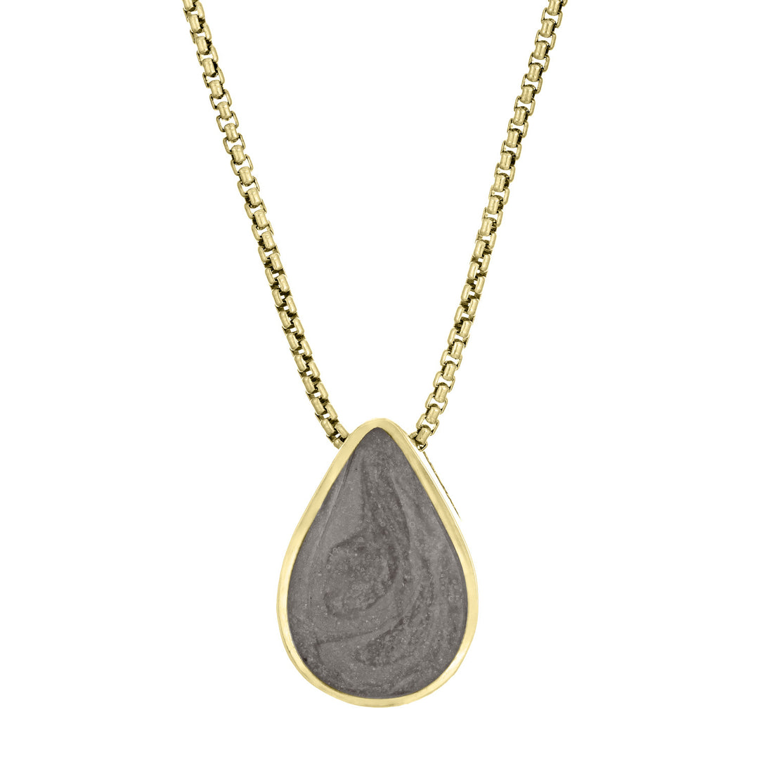 close by me's 14K Yellow Gold Large Pear Sliding Pendant with ashes from the front