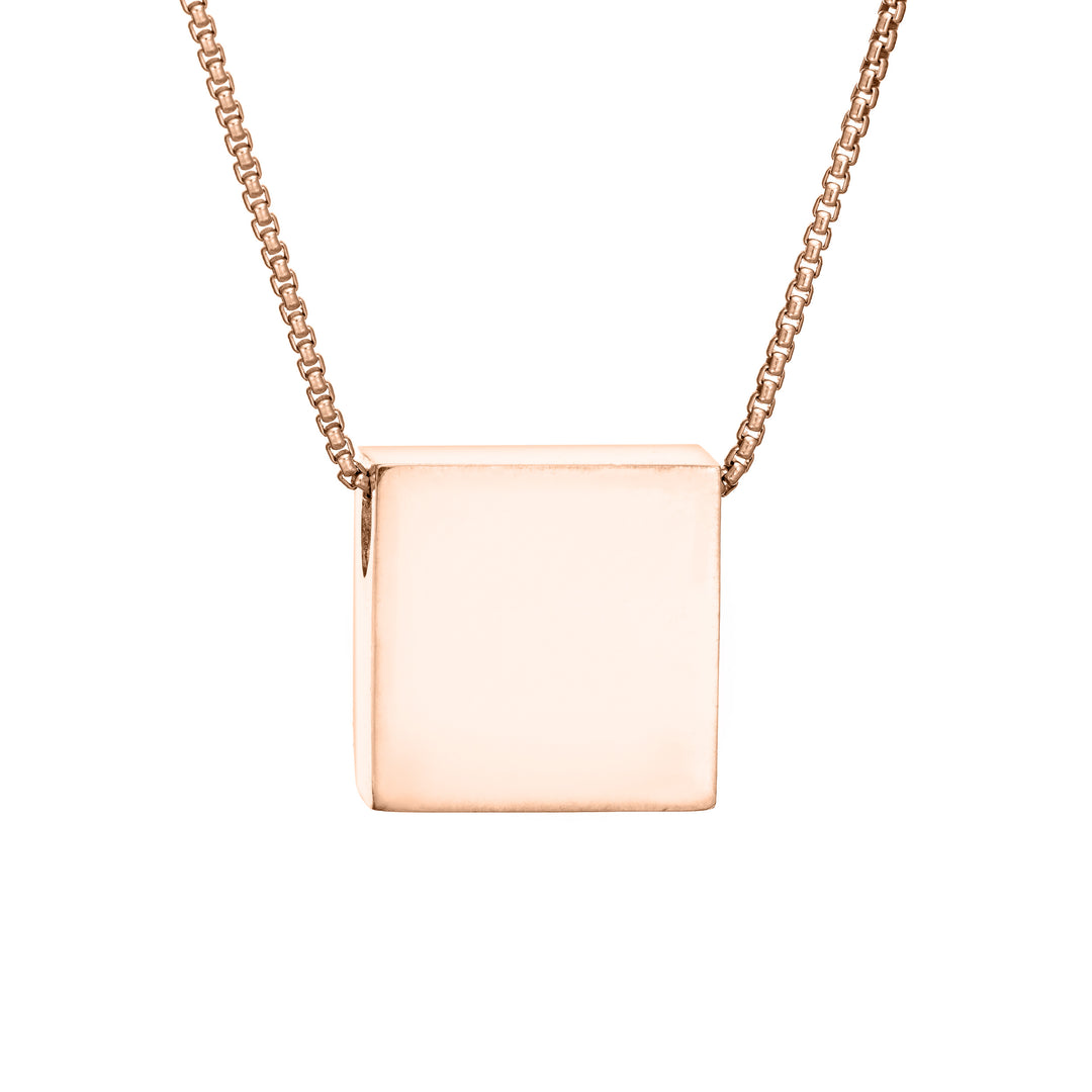 The 14K Rose Gold Ashes Sliding Pendant with a Large Square Setting by close by me jewelry from the back