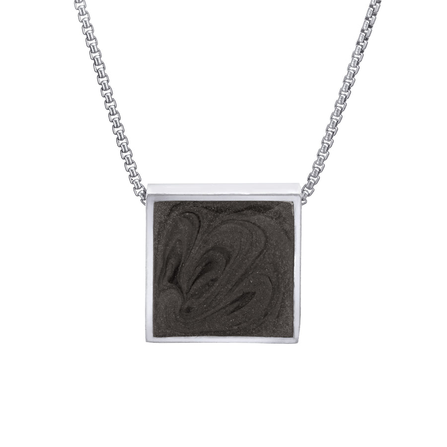 The 14K White Gold Sliding Ashes Pendant with a Large Square Setting by close by me jewelry from the front