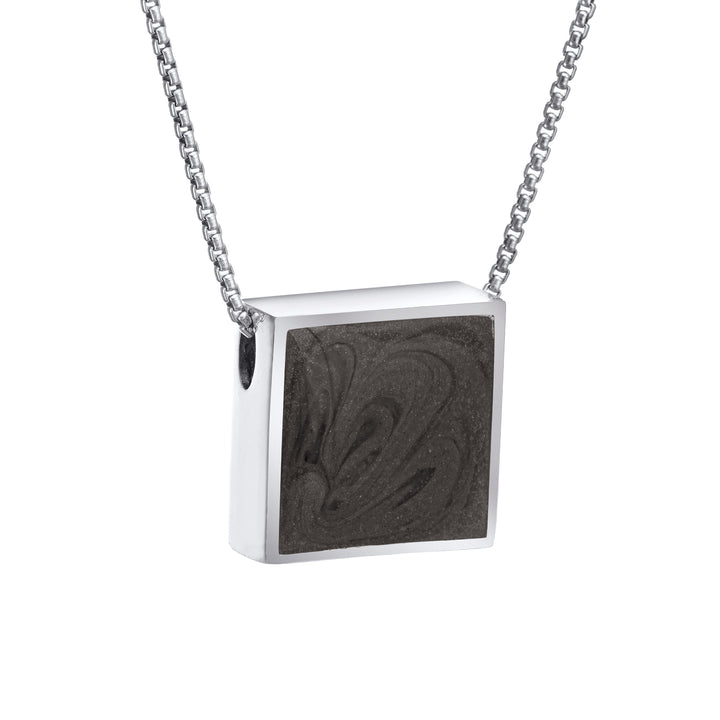 The 14K White Gold Sliding Ashes Pendant with a Large Square Setting by close by me jewelry from the side
