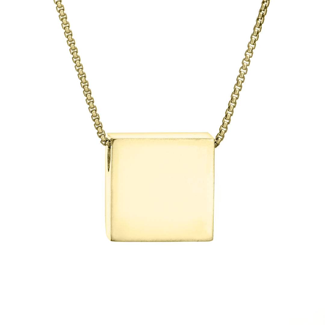 The 14K Yellow Gold Ashes Sliding Pendant with a Large Square Setting by close by me jewelry from the back