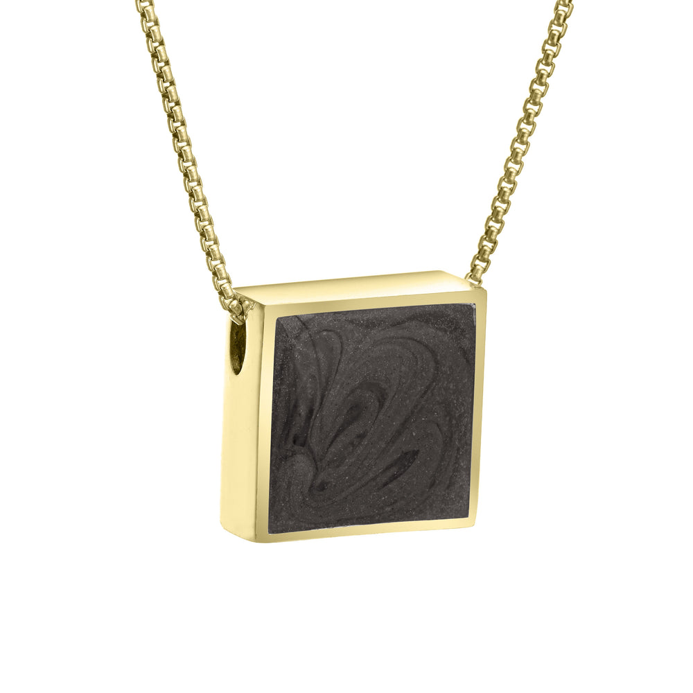 The 14K Yellow Gold Ashes Sliding Pendant with a Large Square Setting by close by me jewelry from the side