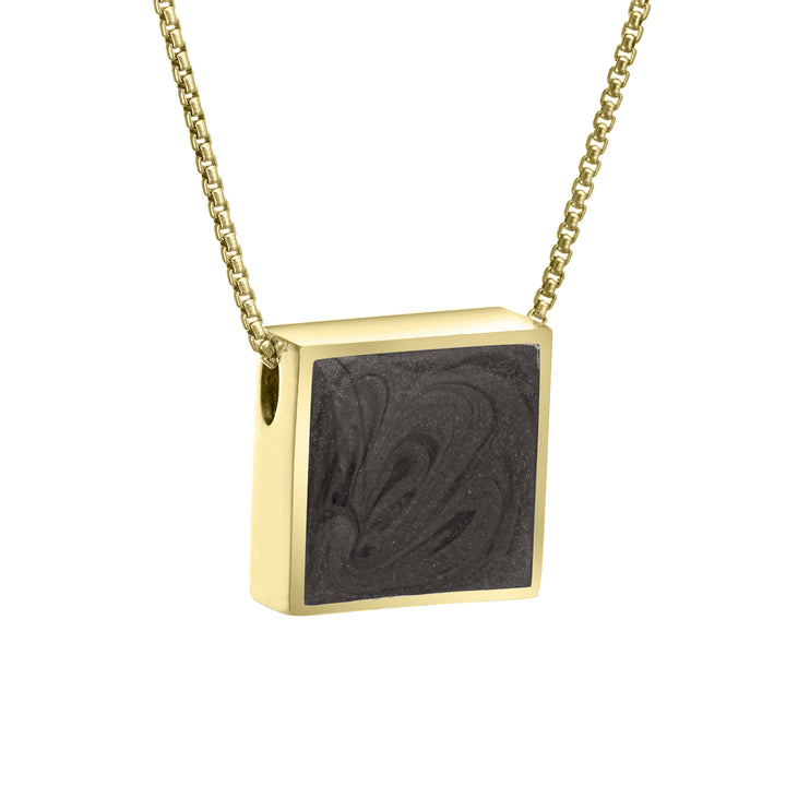 The 14K Yellow Gold Ashes Sliding Pendant with a Large Square Setting by close by me jewelry from the side