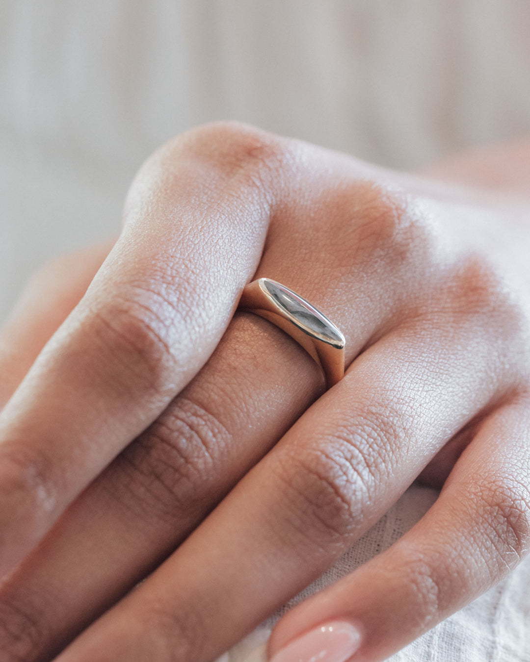 Lateral Marquise Signet Cremation Ring in 14K Rose Gold