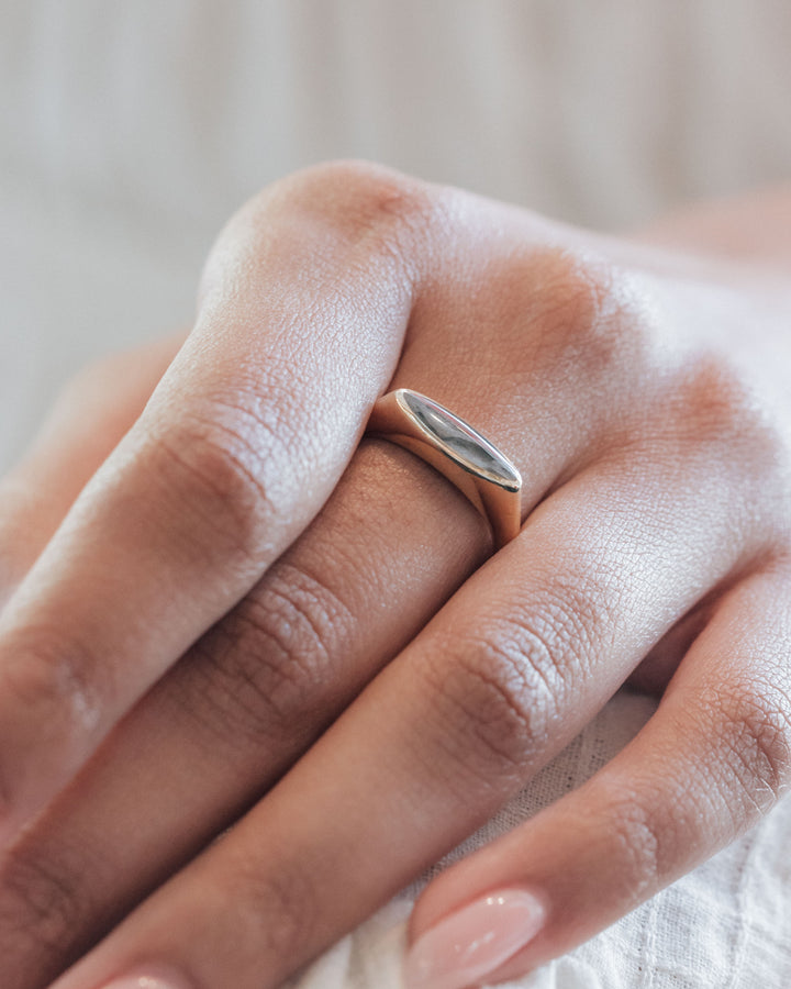 Lateral Marquise Signet Cremation Ring in Sterling Silver