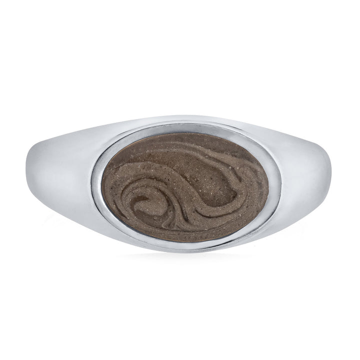 Lateral Oval Signet Cremation Ring in 14K White Gold