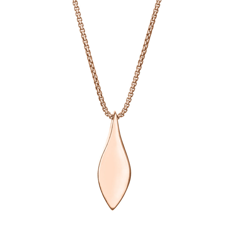 The Leaf Cremation Pendant in 14K Rose Gold, designed and set with ashes by close by me jewelry from the back