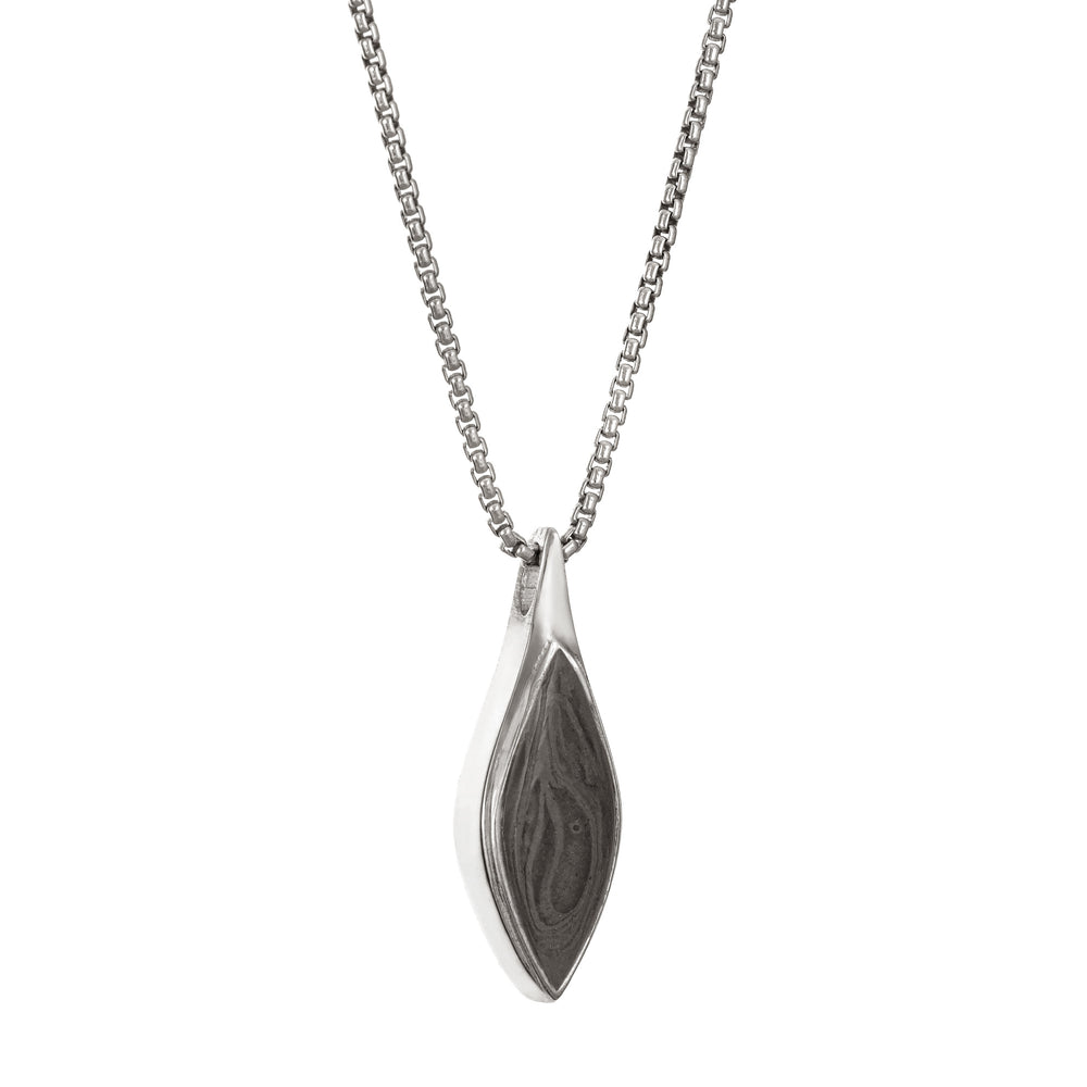 The Leaf Cremation Necklace in Sterling Silver, designed and set with ashes by close by me jewelry from the side