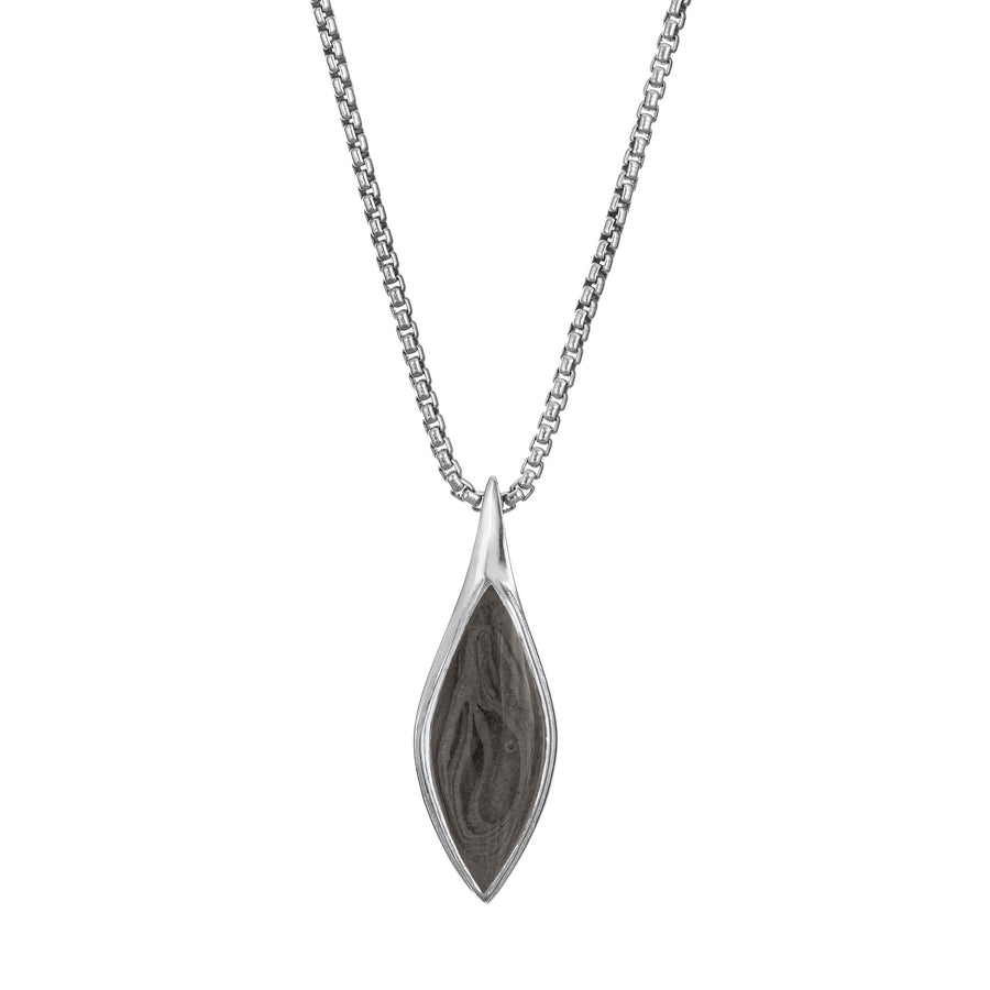 The Leaf Cremains Pendant in 14K White Gold, designed and set with ashes by close by me jewelry from the front