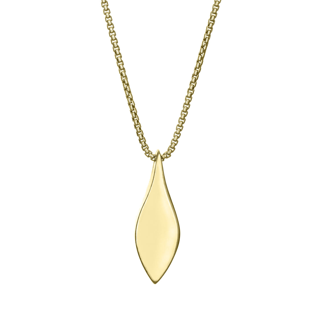 The Leaf Ashes Necklace in 14K Yellow Gold, designed and set with ashes by close by me jewelry from the back
