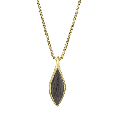 The Leaf Ashes Necklace in 14K Yellow Gold, designed and set with ashes by close by me jewelry from the front