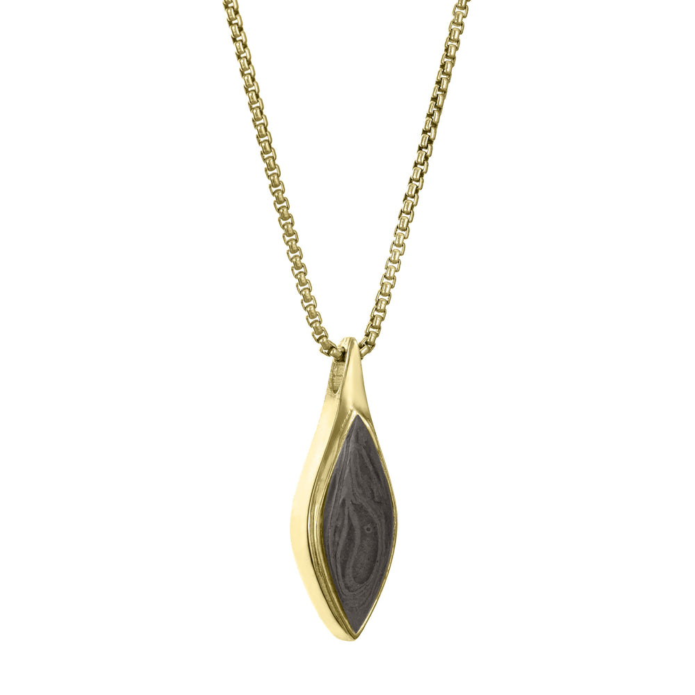 The Leaf Ashes Necklace in 14K Yellow Gold, designed and set with ashes by close by me jewelry from the side