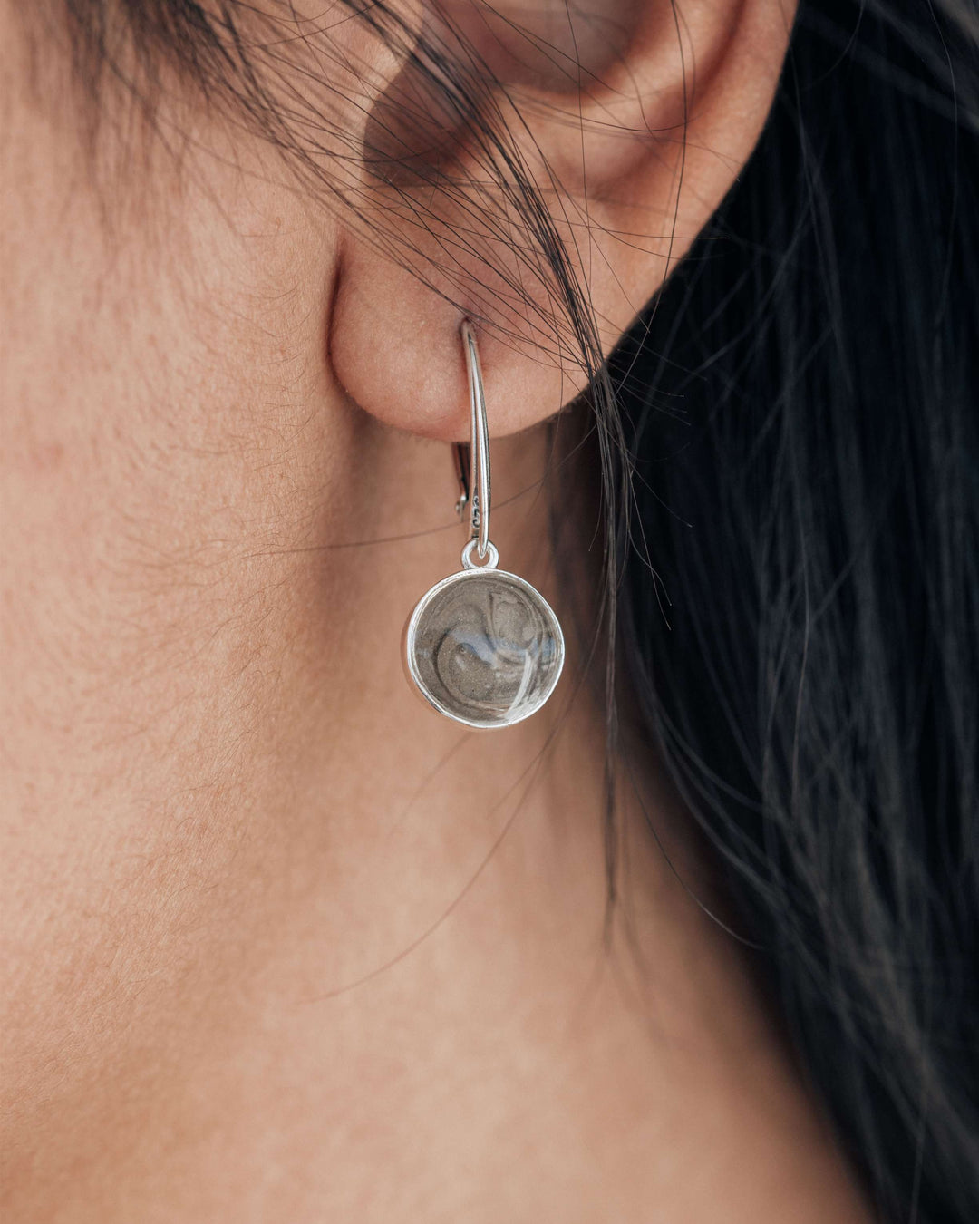 Lever-Back Dome Cremation Dangle Earrings in Sterling Silver