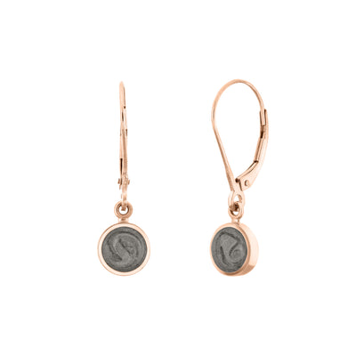 Lever back dome cremation earrings in 14k rose gold shown from the front