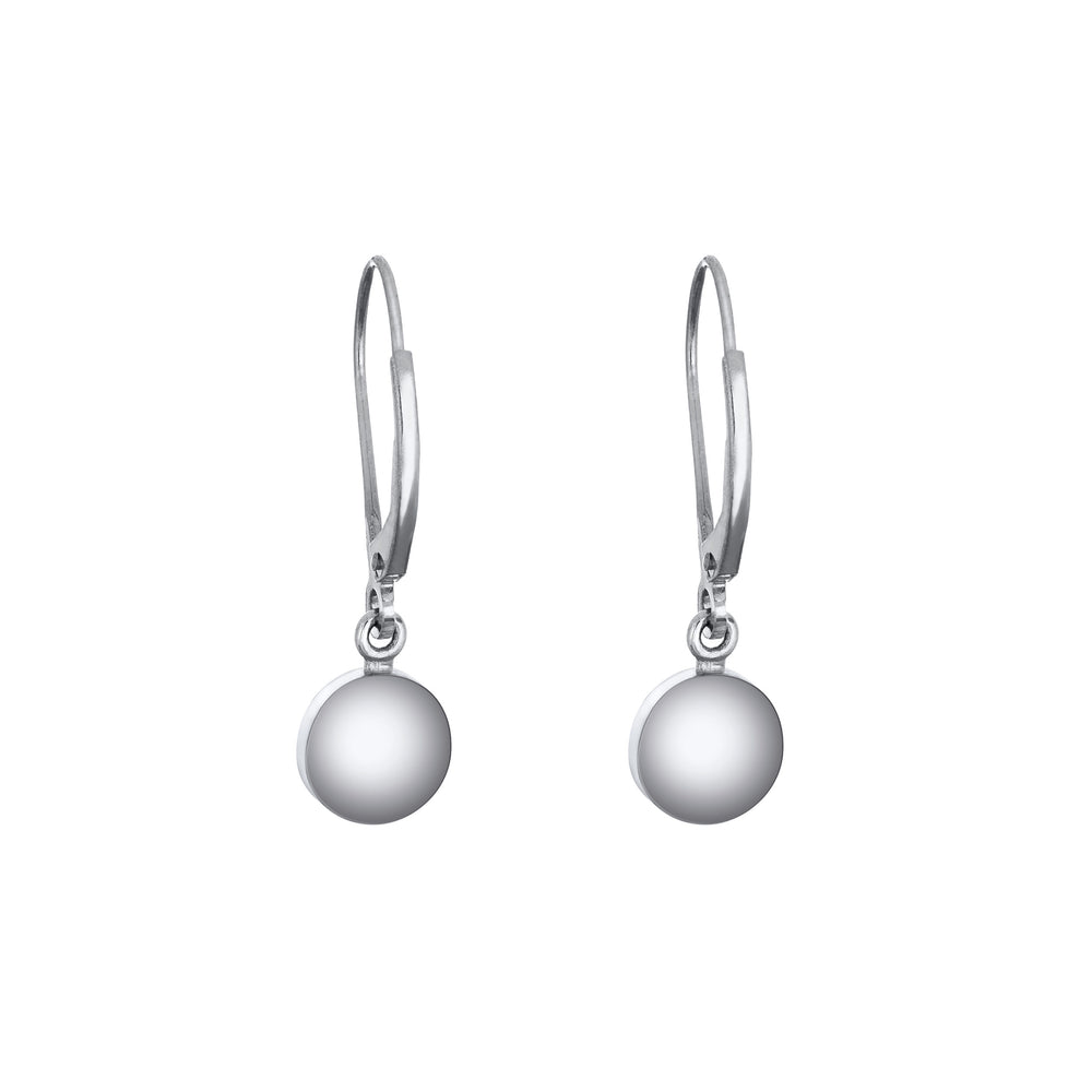 lever back dome cremation earrings in 14k white gold shown from the back