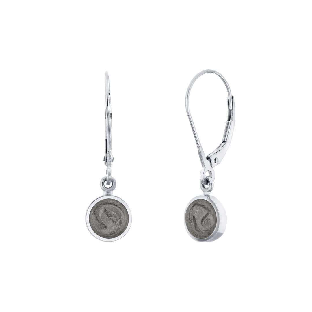 lever back dome cremation earrings in 14k white gold shown from the front