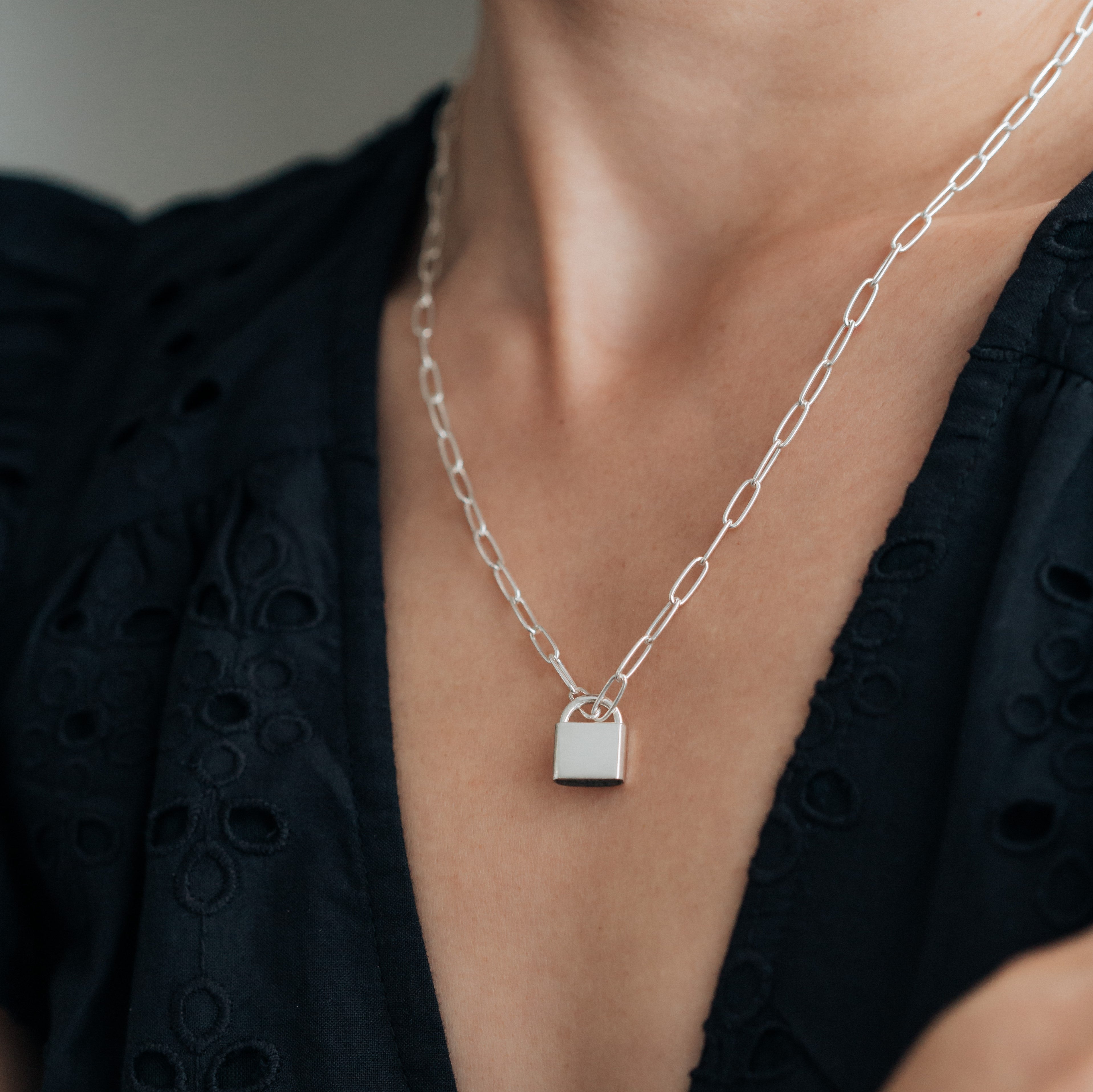 Lock Cremation Necklace in 14K White Gold closebymejewelry
