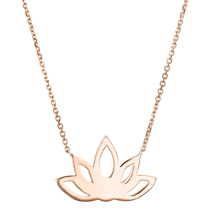 Pictured here is the Lotus Flower Cremation Necklace design by close by me jewelry in 14K Rose Gold from the back
