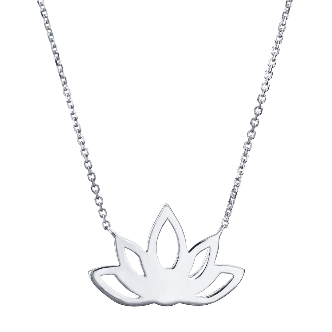 Pictured here is the Lotus Flower Cremains Necklace design by close by me jewelry in 14K White Gold from the back