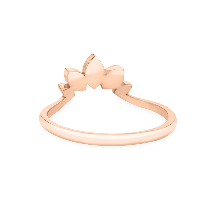 Back view of Close By Me's Lotus Cremation Ring in 14K Rose Gold against a solid white background.