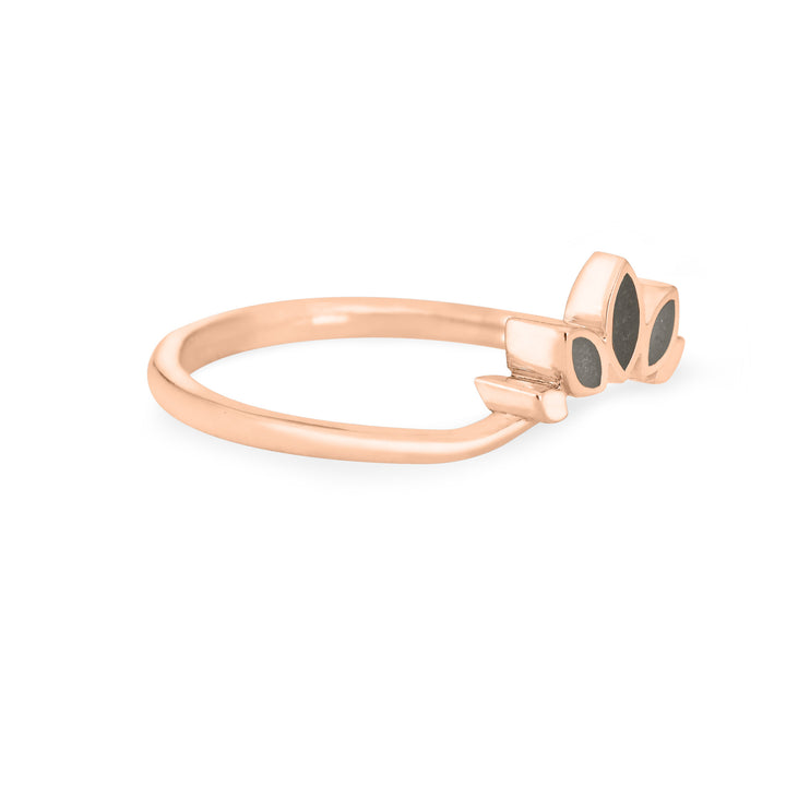 Side view of Close By Me's Lotus Cremation Ring in 14K Rose Gold against a solid white background.