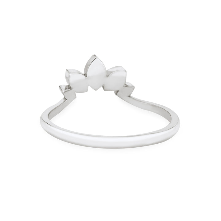 Back view of Close By Me's Lotus Cremation Ring in Sterling Silver against a solid white background.